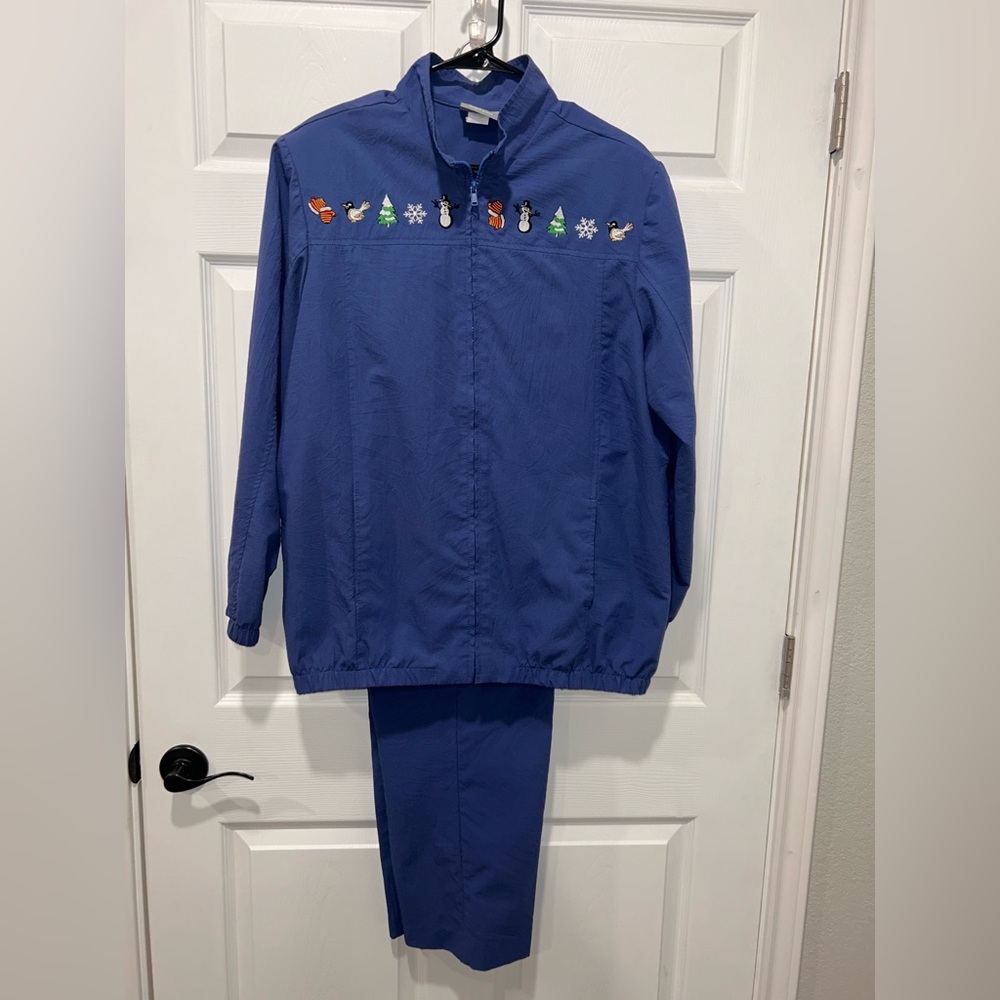 Blair‎ Two Piece Set Blue Christmas Holiday Themed Women’s Large